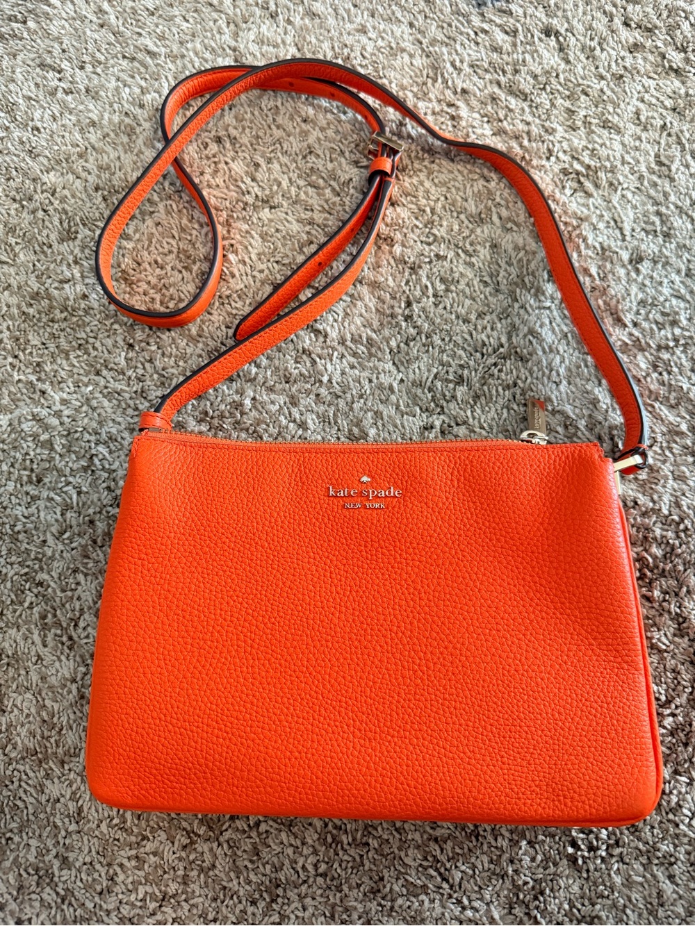 kate spade Orange Pebbled Leather Crossbody with Gold Logo